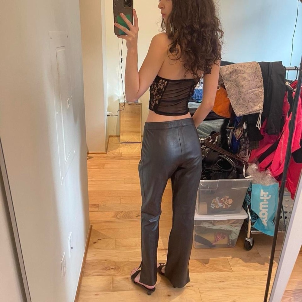 Brown Flare Leather Pants - Picture 3 of 8